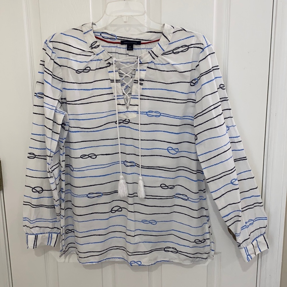 Tommy Hilfiger Nautical Tie Tassel Blouse LN S